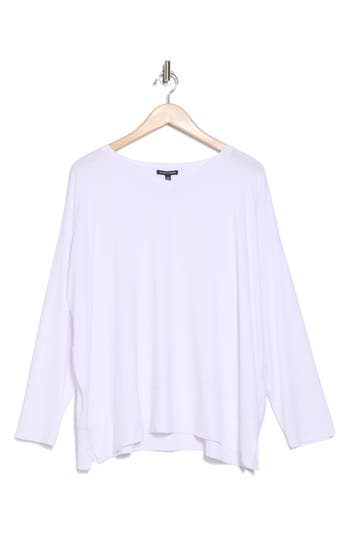 Eileen Fisher V-neck Long Sleeve Boxy T-shirt In White