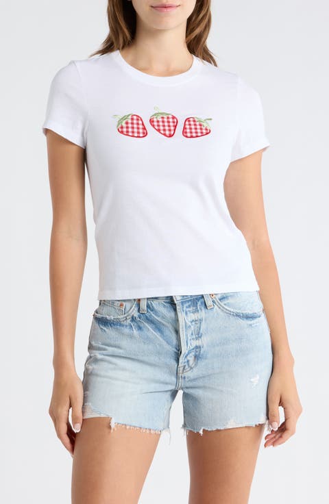 Gingham Strawberries Graphic T-shirt
