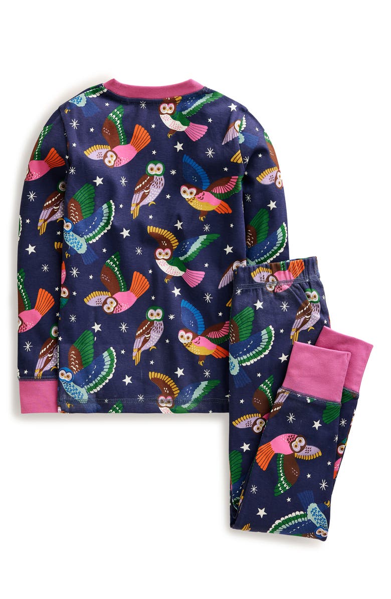 Mini Boden Kids' Owl Print Glow in the Dark Fitted Two-Piece Cotton Pajamas, Alternate, color, 