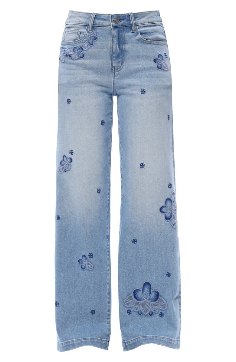 Bayeas Floral Embroidered Mid Rise Wide Leg Jeans, Alternate, color, Light Blue