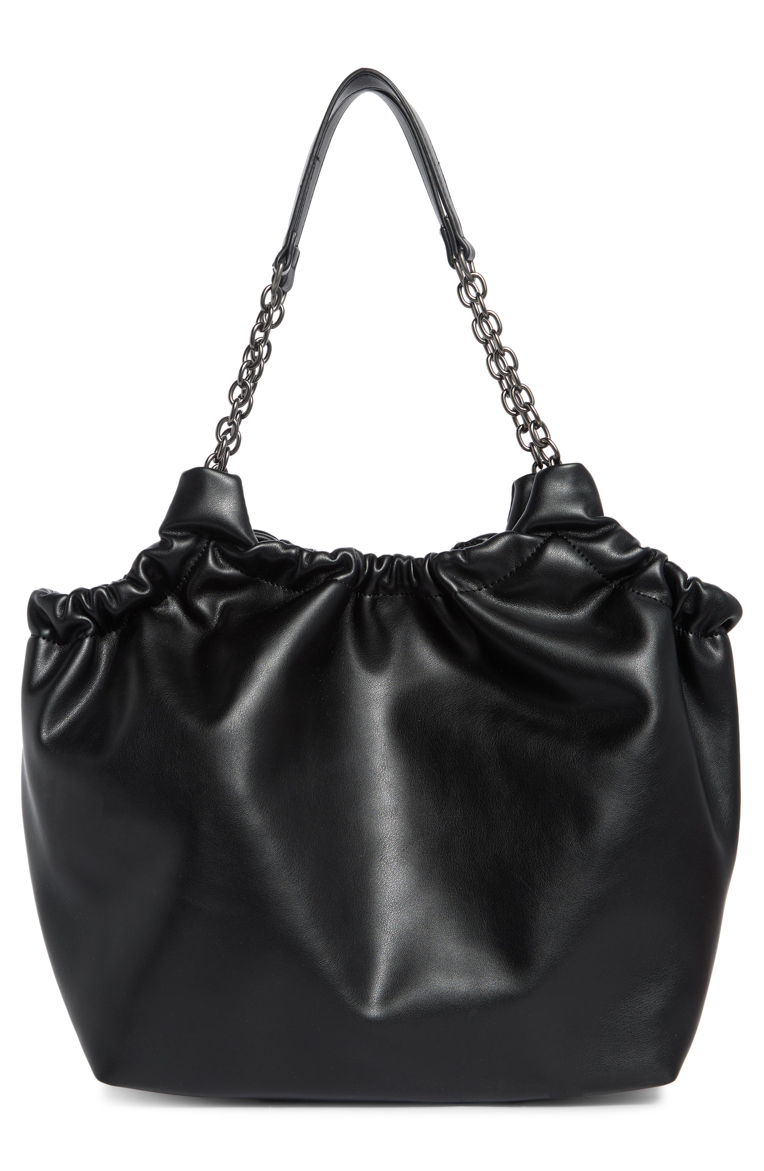 BCBG Chain Water Repellent Shoulder Bag, Alternate, color, Black