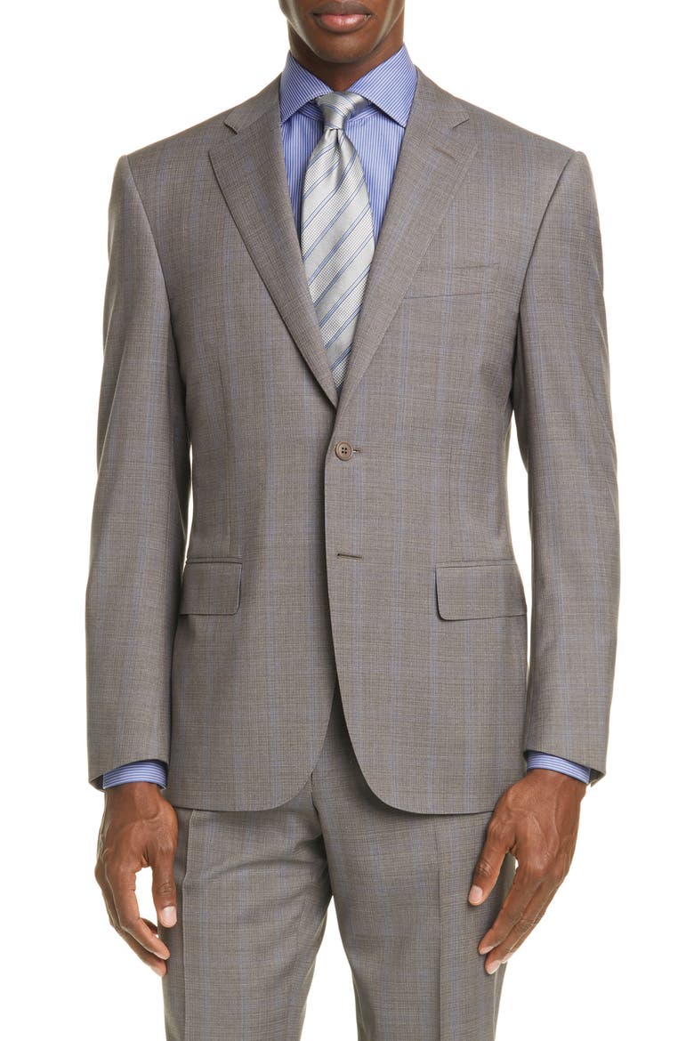 Siena Soft Classic Fit Stretch Windowpane Wool Suit, Alternate, color, BROWN