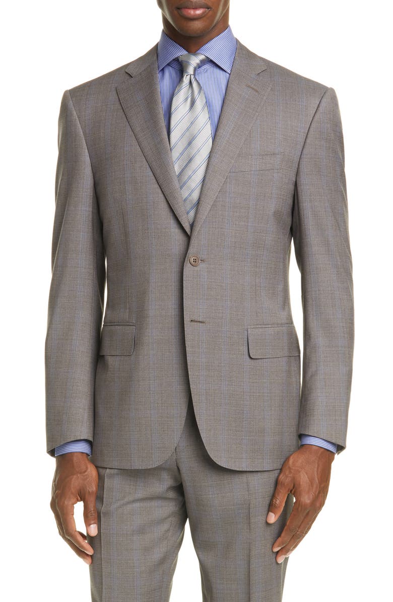 Canali Siena Soft Classic Fit Stretch Windowpane Wool Suit, Alternate, color, 