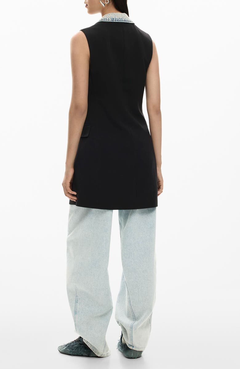 Desigual Mixed Media Sleeveless Double Breasted Blazer Minidress, Alternate, color, Black