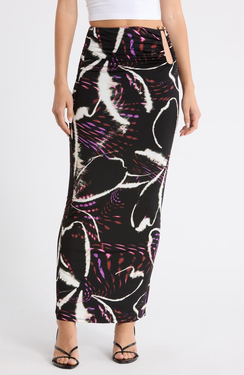 AFRM Aven Abstract Floral Print Maxi Skirt, Main, color, Night Daisy