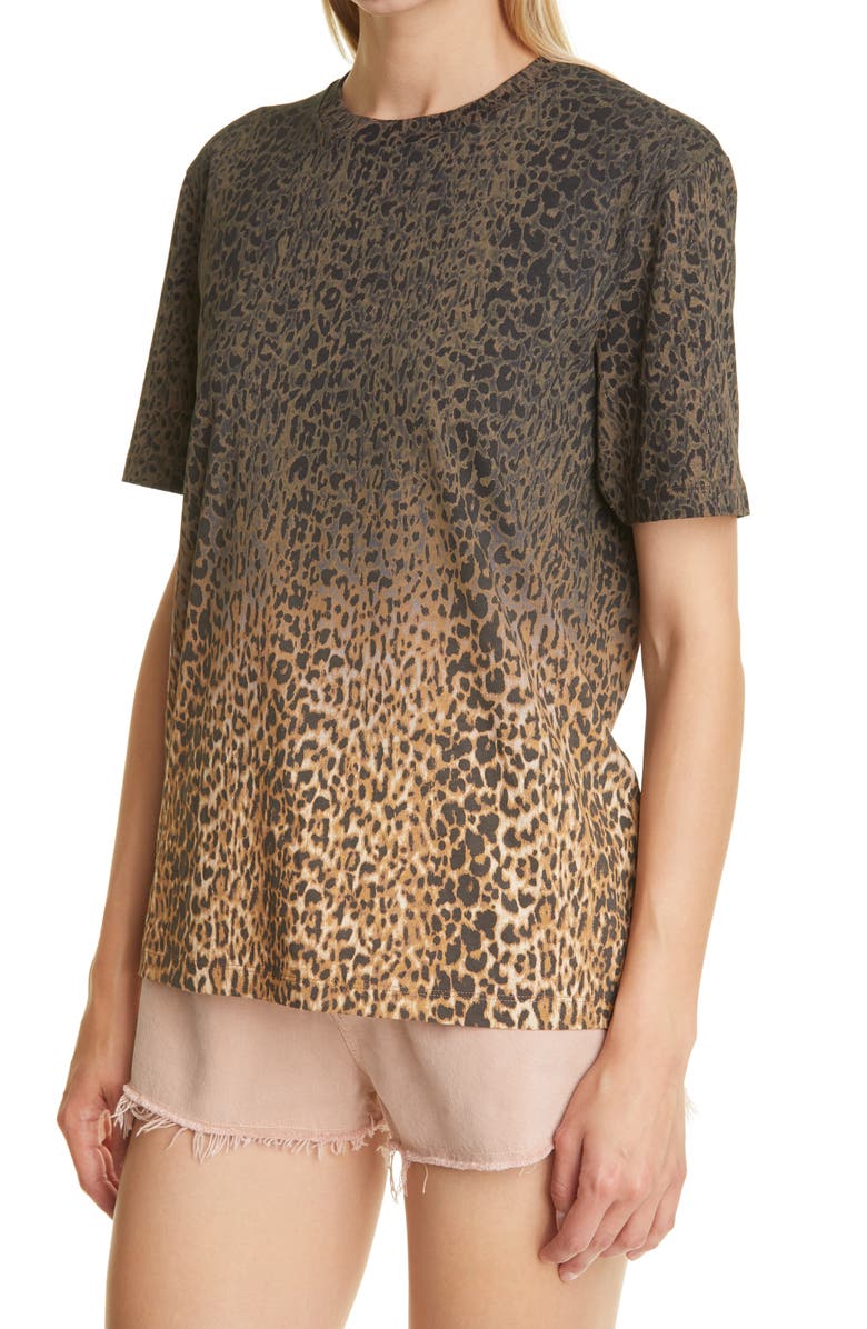 Saint Laurent Dip Dye Leopard Cotton T-Shirt, Alternate, color,