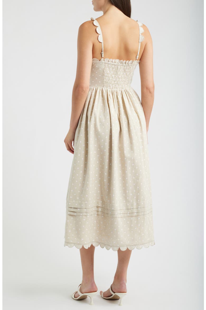 Elise Polka Dot Scallop Midi Dress, Alternate, color, NATURAL IVORY