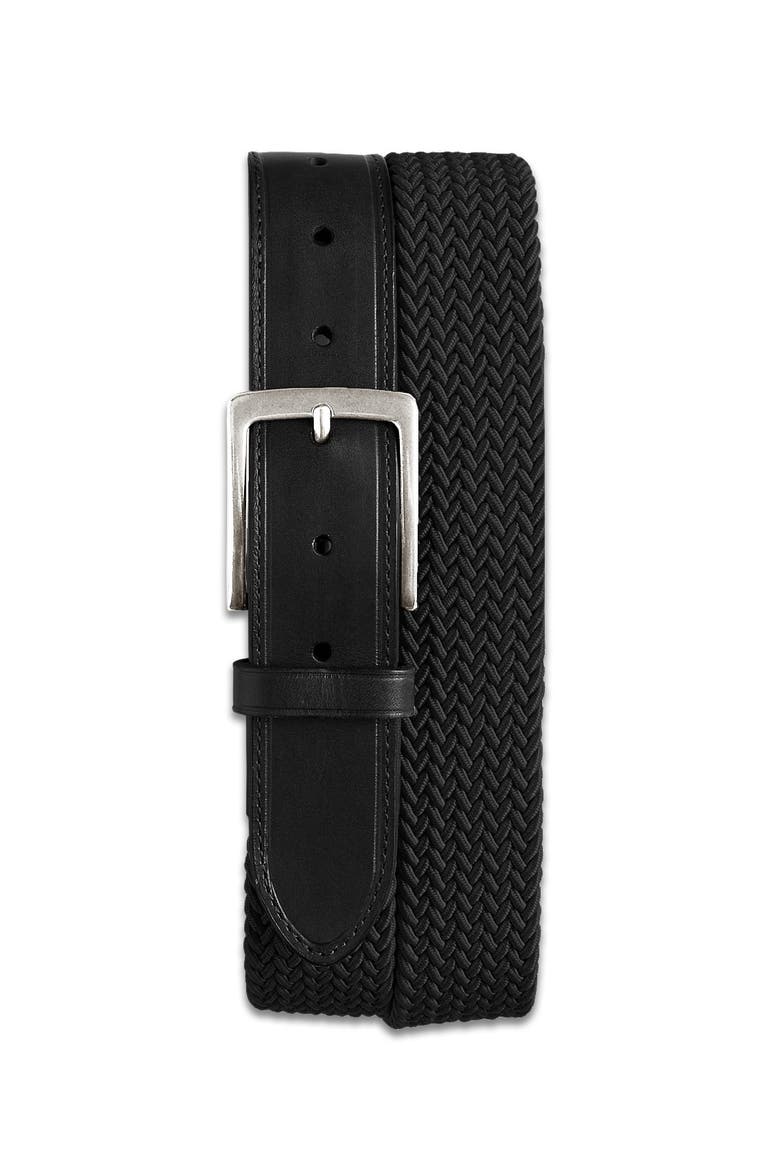 Stretch Braided Leather Belt, Main, color, BLACK
