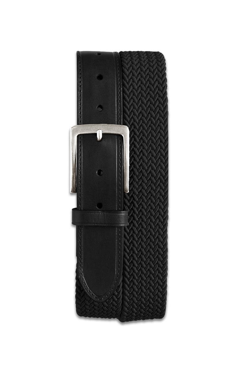 Harbor Bay by DXL Big & Tall Stretch Braided Leather Belt, Main, color, Black