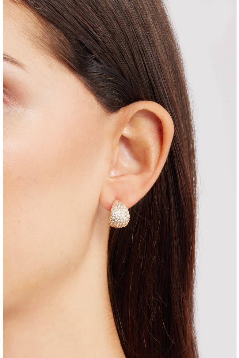 Pavé Huggie Hoop Earrings, Alternate, color, CLEAR- GOLD