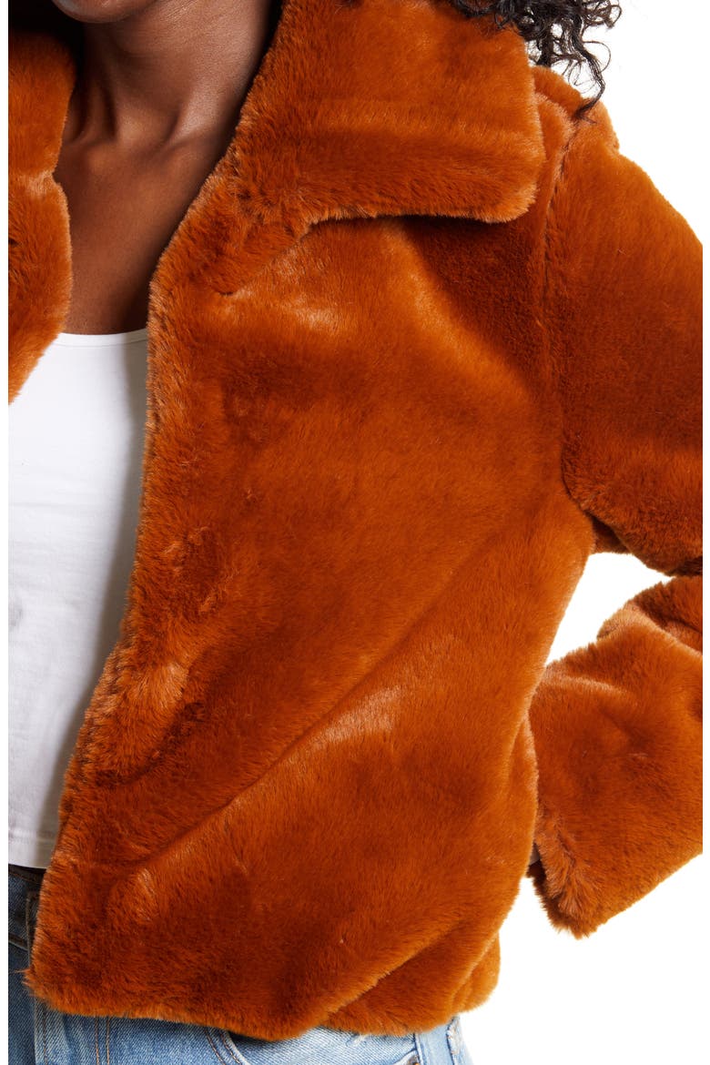 Faux Fur Crop Jacket, Alternate, color, MILK CHOCOLATE