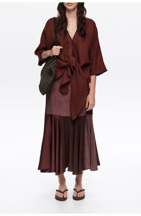 Fluid Patchwork Midi Skirt