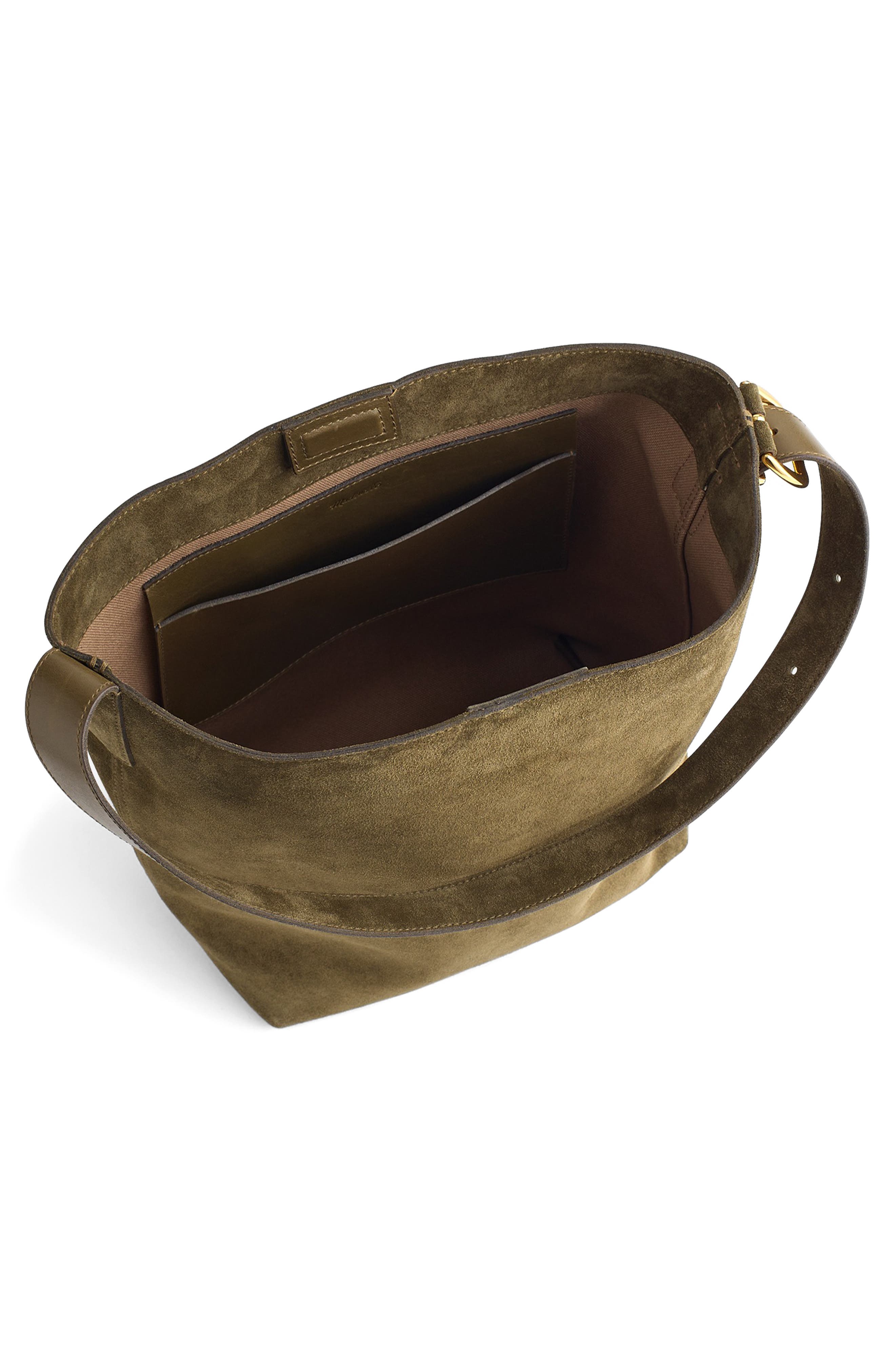 Madewell Essentials Suede Bucket Bag, Alternate, color, Shaded Olive