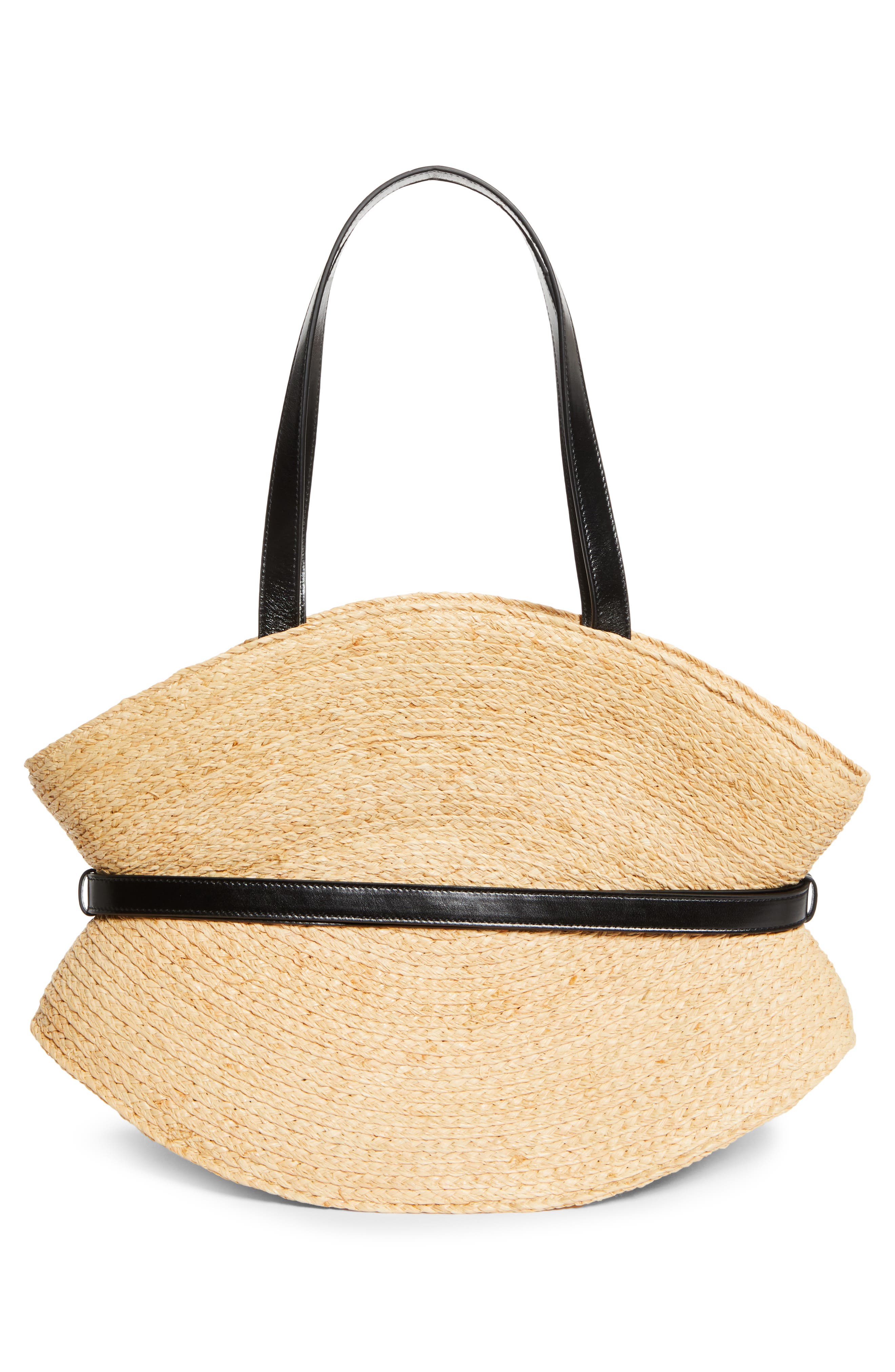 Balmain Medium Shuffle Raffia Tote, Alternate, color, Natural / Black