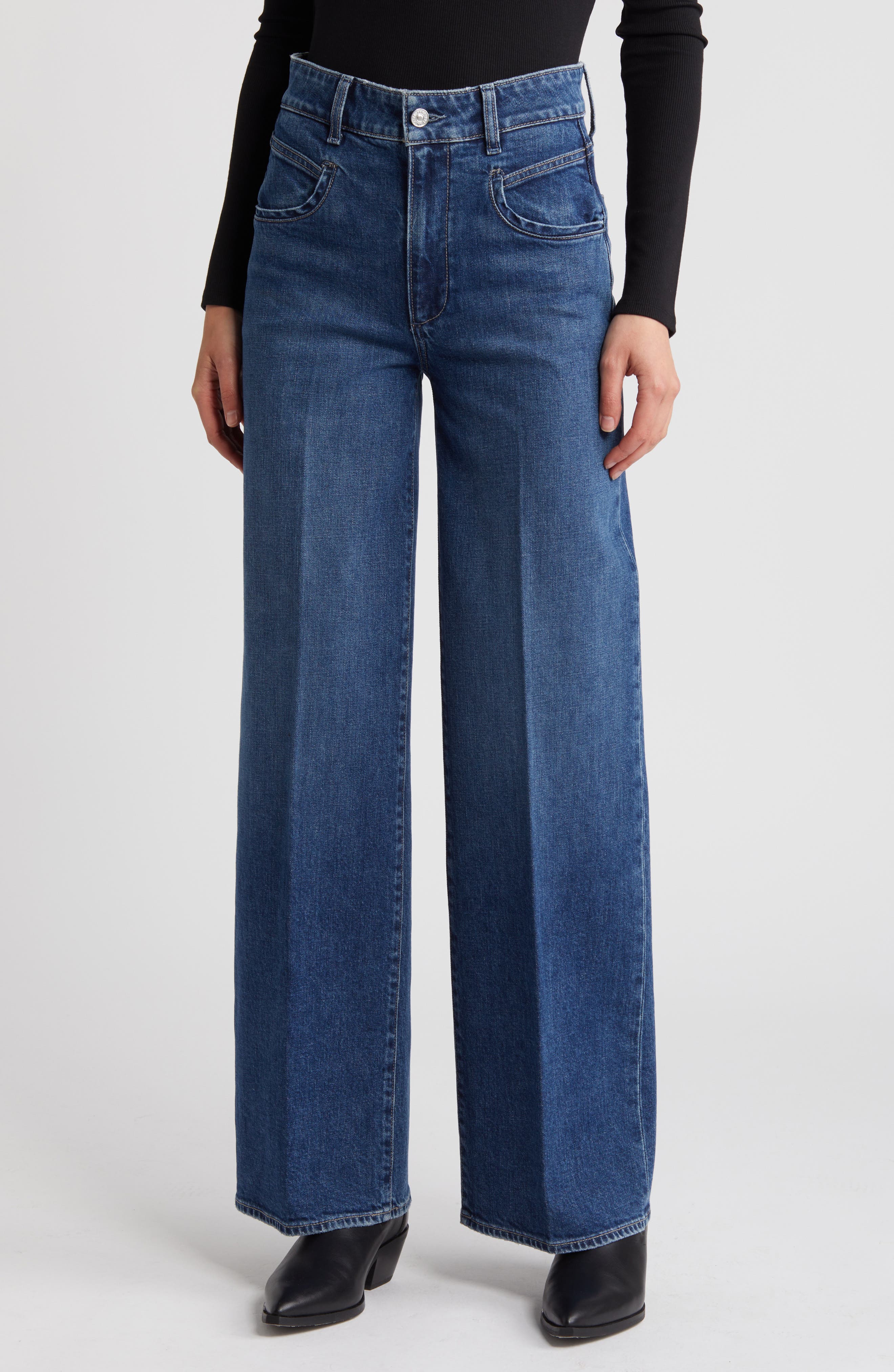 PAIGE Sasha Seamed Pocket High Waist Wide Leg Jeans