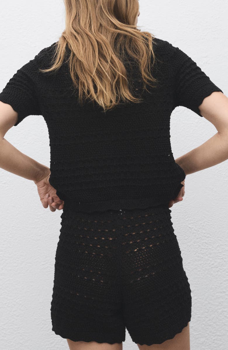 MANGO Open Stitch Short Sleeve Cotton Cardigan, Alternate, color, Black