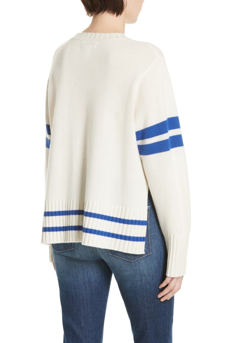 Stripe Cashmere Sweater, Alternate, color, IVORY- BLUE COMBO