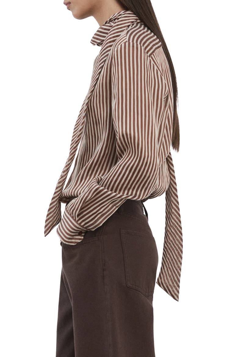 Stripe Tie Neck Top, Alternate, color, BROWN