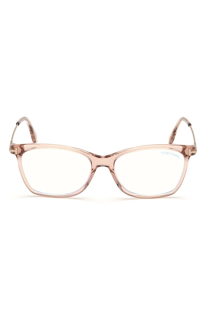 TOM FORD 50mm Square Optical Glasses, Main, color, Pink Rose Gold / Blue Block