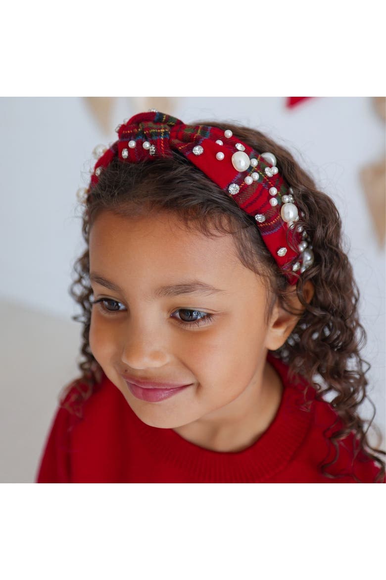 Christmas Tartan Pearl Headband, Alternate, color, Red