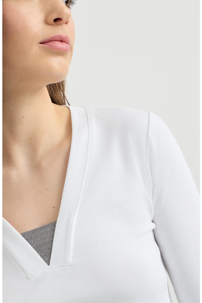 Stretch cotton ribbed jersey top with precious insert, Alternate, color, White