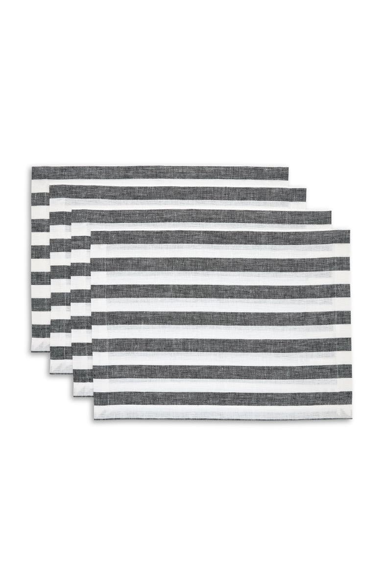 Solino Home Linen Placemats - Sorrento Stripe, Main, color, Black And White