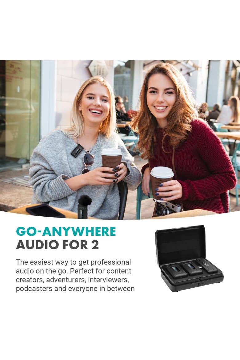 WMX-2-C-DUO Dual Wireless Lavalier Microphone System with Charging Case for iPhone 15 and up, Alternate, color, Black