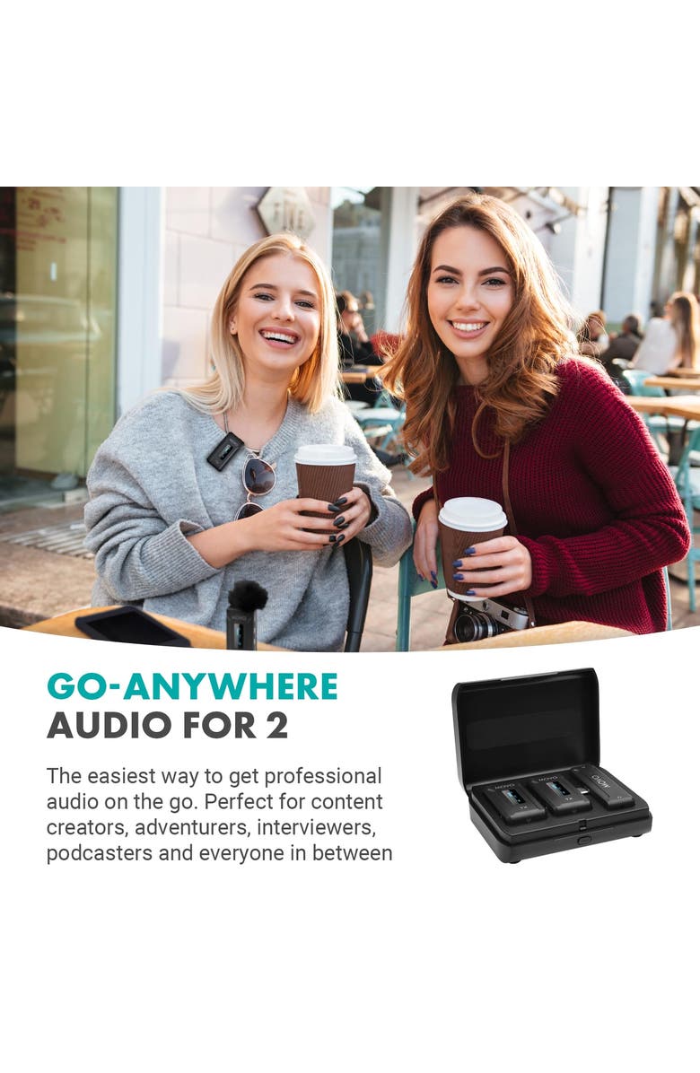 MOVO WMX-2-C-DUO Dual Wireless Lavalier Microphone System with Charging Case for iPhone 15 and up, Alternate, color, Black