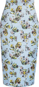 Emilia Wickstead Lorelei Floral Satin Midi Pencil Skirt