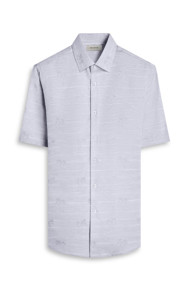 Bugatchi Orson Short Sleeve Cotton & Linen Button-Up Shirt, Alternate, color, Air Blue
