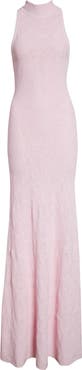 ST. JOHN Floral Jacquard Turtleneck Trumpet Gown