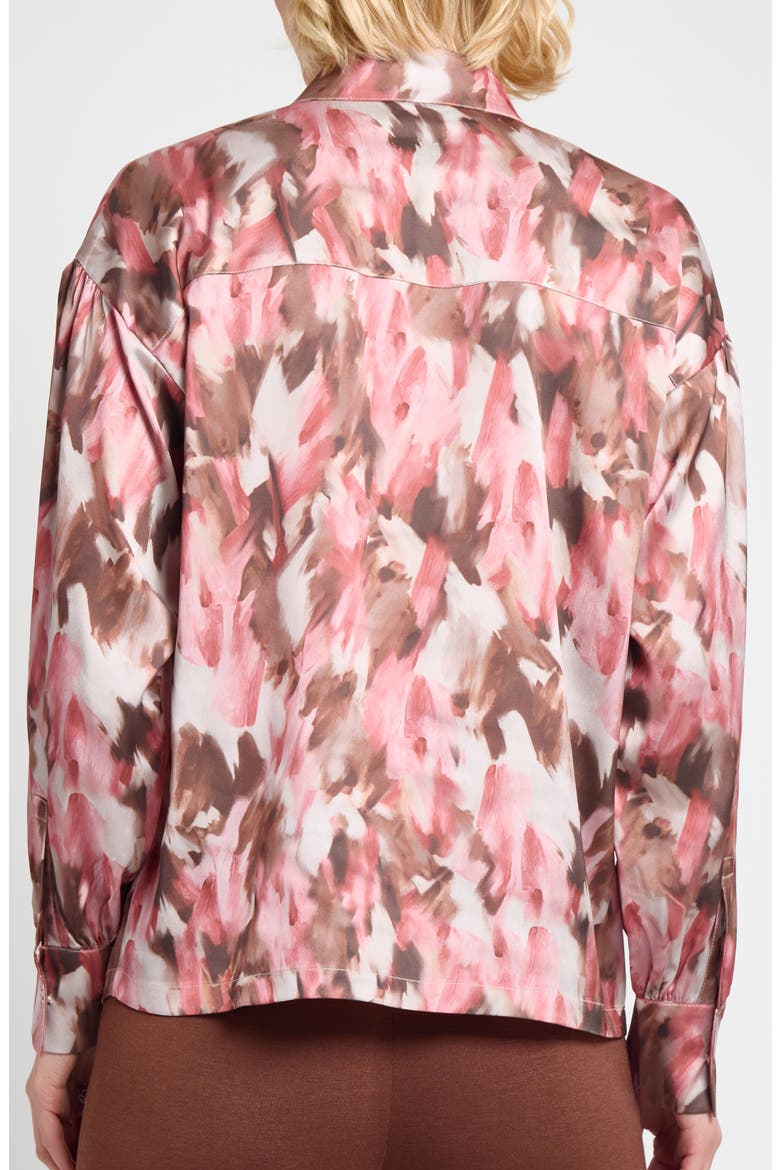 Brushstroke Print Crêpe de Chine Button-Up Shirt, Alternate, color, HONEY SUCKLE/ CHARMEUSE/ MULTI