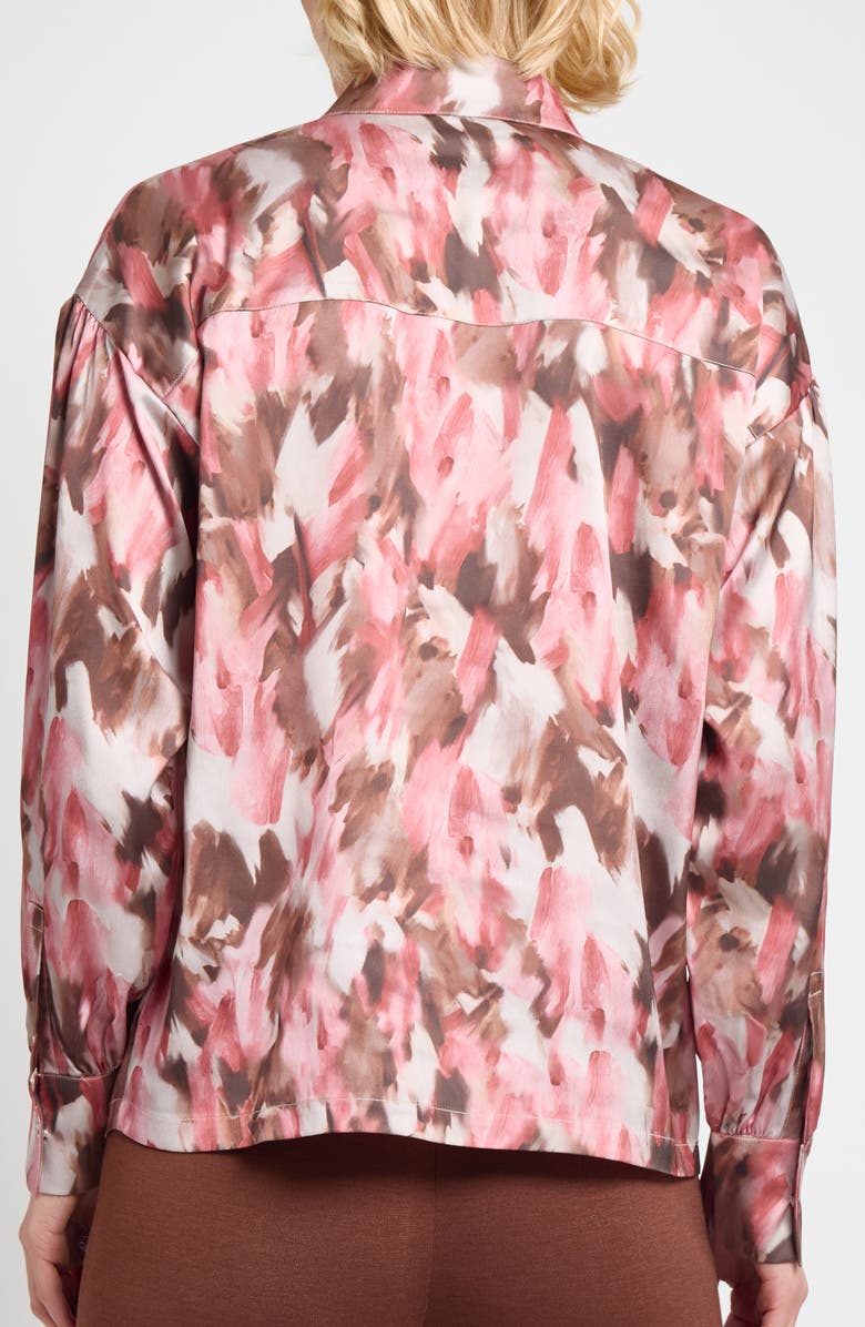 Misook Brushstroke Print Crêpe de Chine Button-Up Shirt, Alternate, color, Honey Suckle/ Charmeuse/ Multi