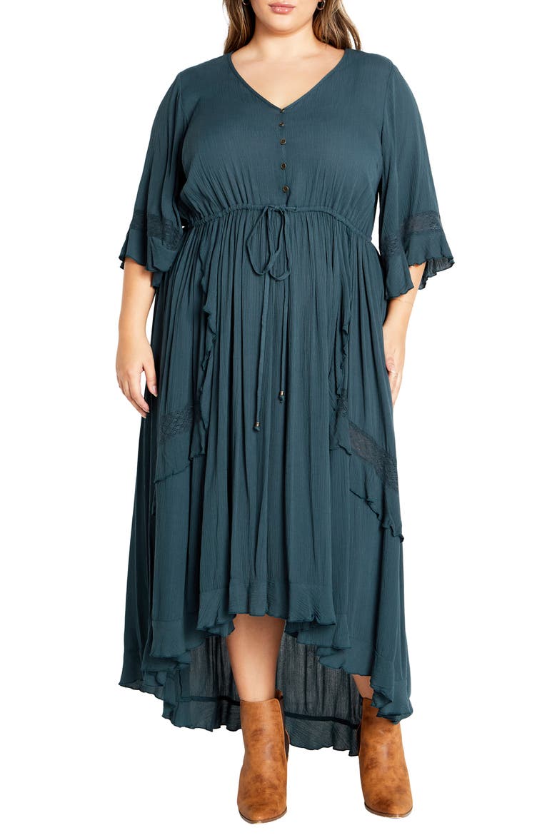 Rosie Lace Trim High-Low Maxi Dress, Main, color, TEAL