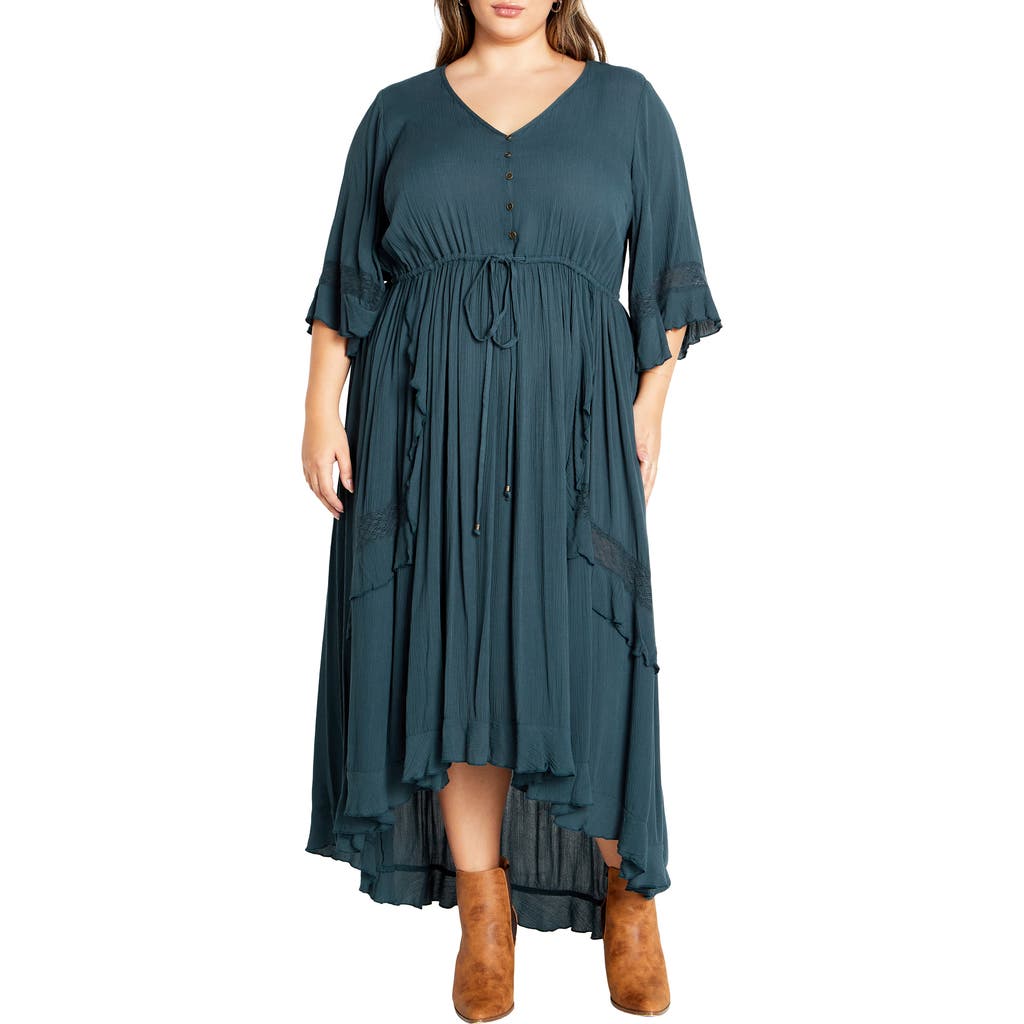 City Chic Rosie Lace Trim High-low Maxi Dress In Brown