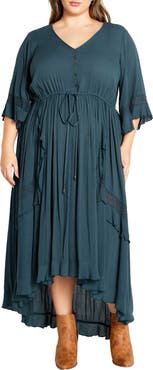 City Chic Rosie Lace Trim High-Low Maxi Dress
