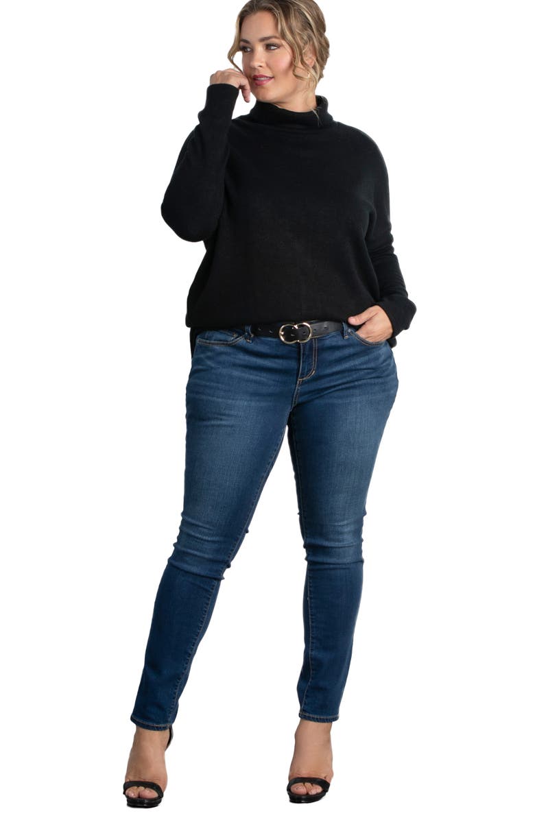 Kiyonna Paris Turtleneck Tunic Sweater, Alternate, color, Black Noir