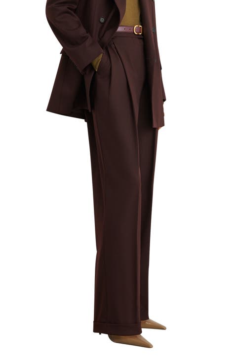 Leisel Pleated Wide Leg Wool Blend Trousers