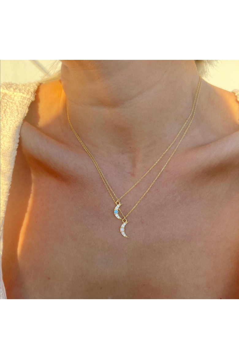 Crescent New Moon Opal Sterling Silver Necklace, Alternate, color, White