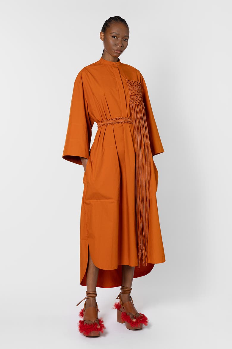 Poska Cotton Shirt Dress, Alternate, color, Cinnamon