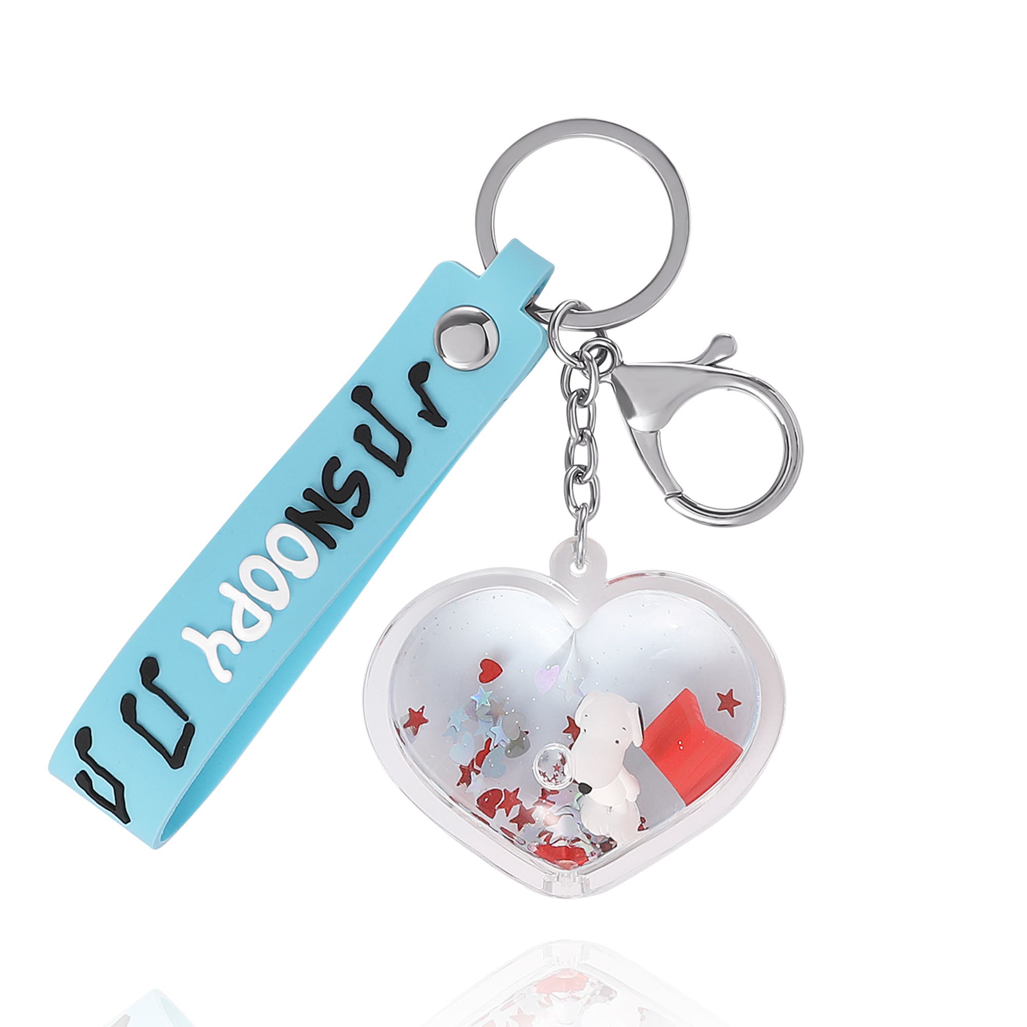 PEANUTS Snoopy Heart Liquid Keychain, Main, color, Bright Blue