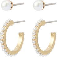 AllSaints Set of 2 Faux Pearl Stud & Huggie Hoop Set