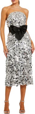 Mac Duggal Strapless Paillete Column Midi Dress With Bow
