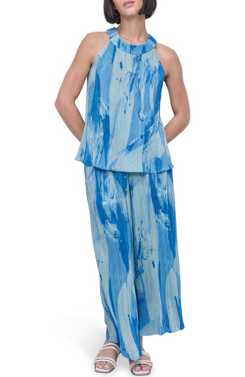 Dkny Abstract Print Sleeveless Plissé Top In Maculate Marble