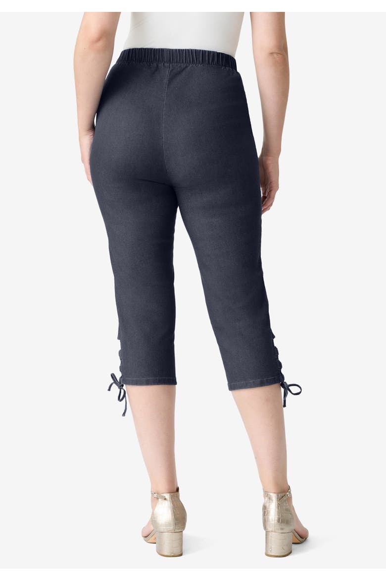 Plus Size Comfort Stretch Lace Up Capri Jean, Alternate, color, INDIGO WASH