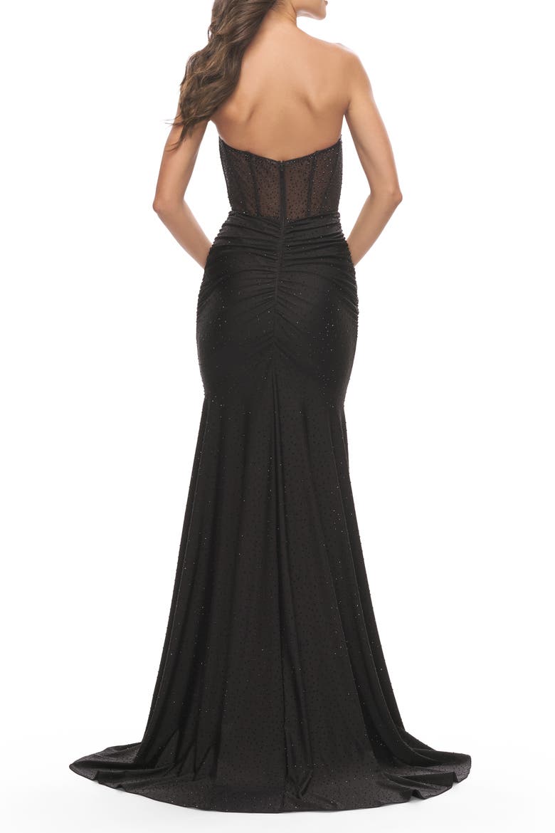 Rhinestone Embellished Gown with Ruched Skirt, Alternate, color, Black