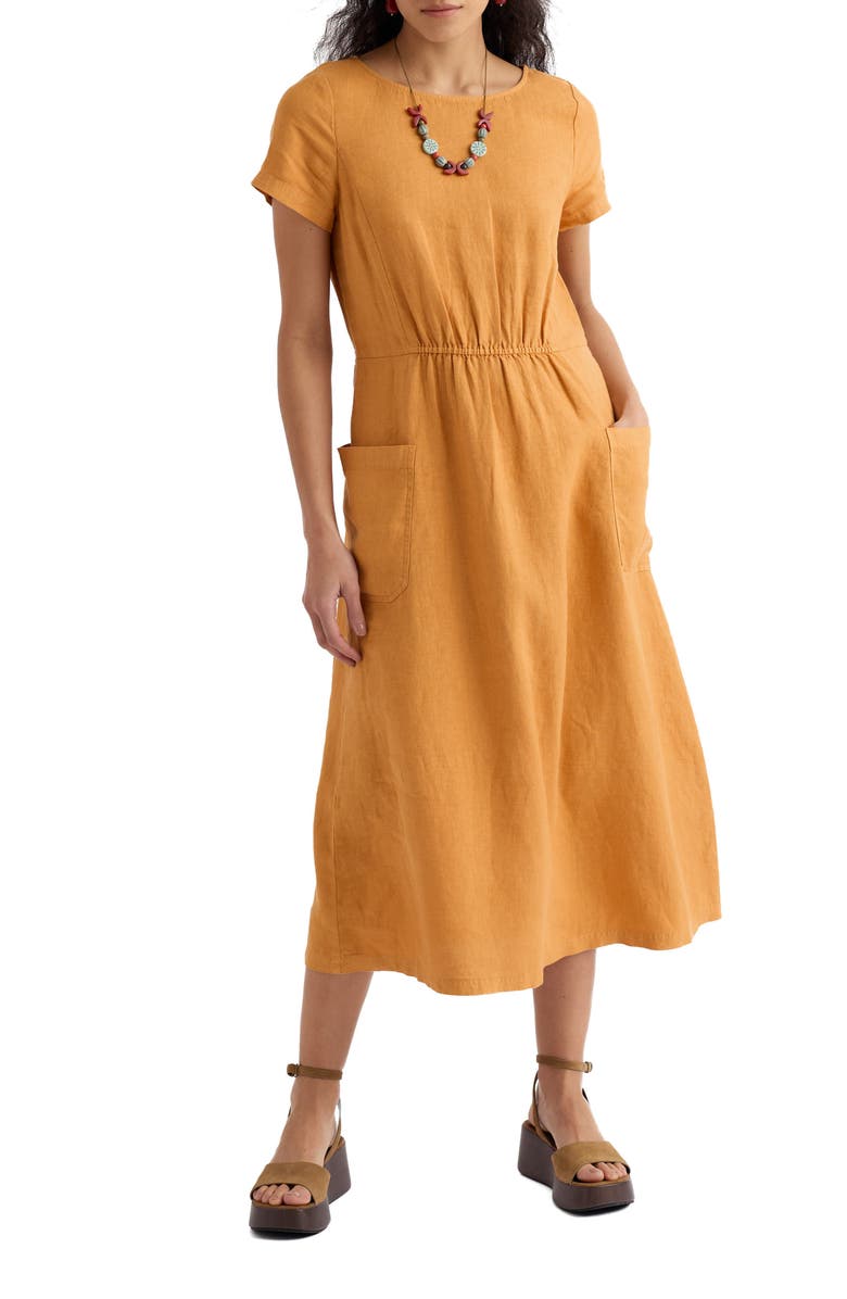 Seasalt Cornwall Haneth Linen Midi Dress, Main, color, Mango