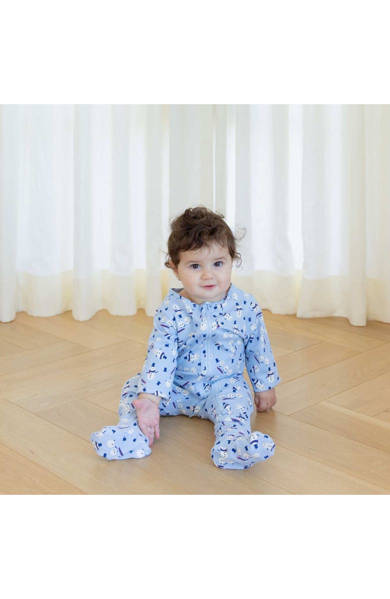 Norani Stretch Organic Cotton Zip Footie - Holiday Snowmen, Alternate, color,