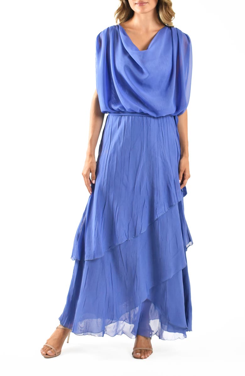 Komarov Charmeuse & Chiffon Blouson Gown, Main, color,