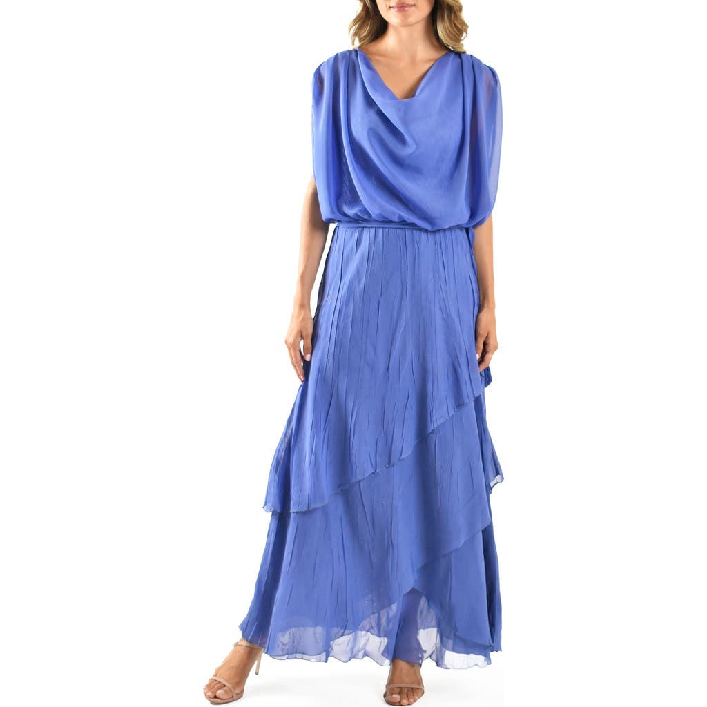 Komarov Charmeuse & Chiffon Blouson Gown In Fregatta Blue